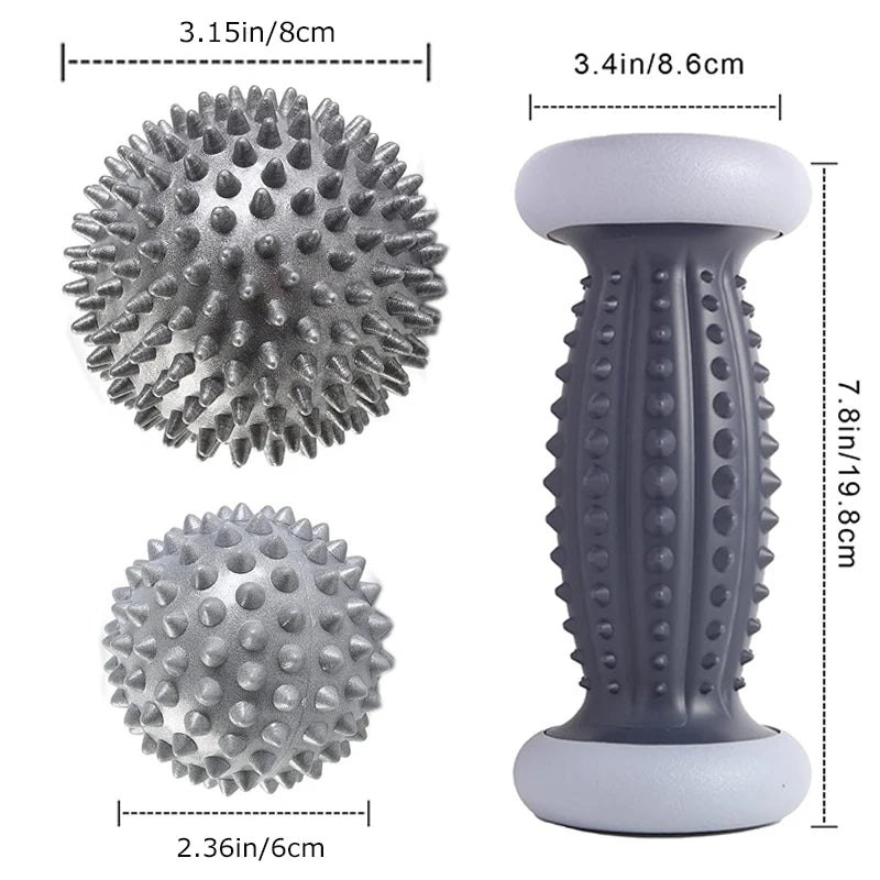 Spiky Foot Massage Roller & Hedgehog Ball Set – Relieve Plantar Fasciitis & Sore Muscles