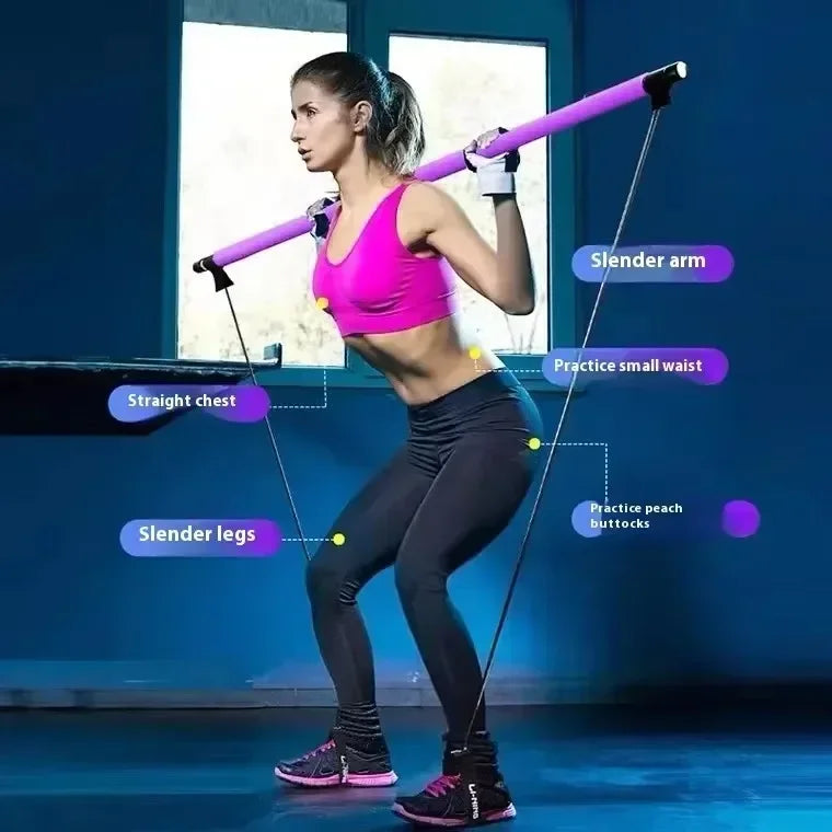 Portable Pilates Bar Kit – Resistance Band Yoga Stick with Foot Loops