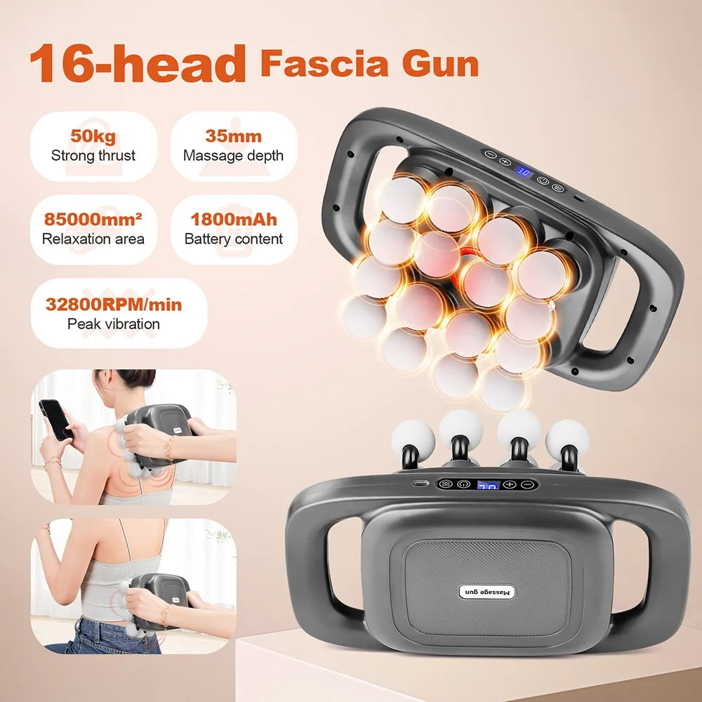 16-Head High-Frequency Fascia Massage Gun – Full Body Muscle Relief Massager