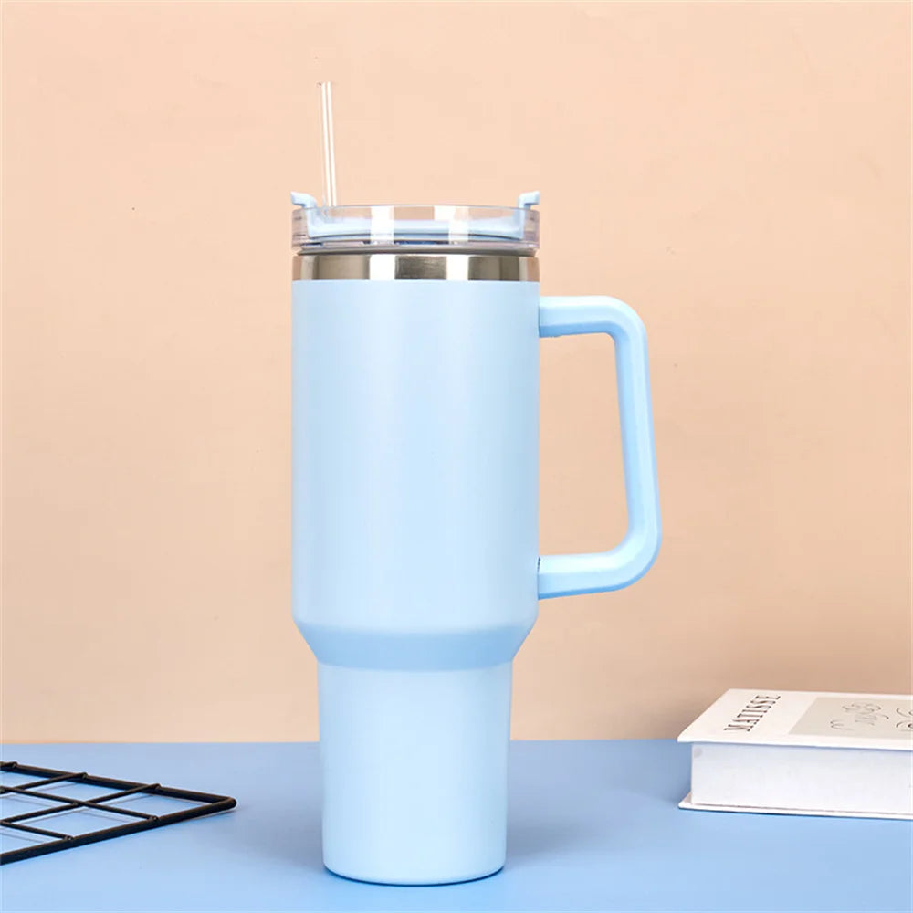 40oz Stainless Steel Insulated Tumbler – With Handle, Straw & Lid