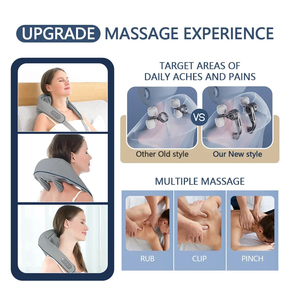 Electric Neck & Back Massager Pillow – Wireless Deep Tissue Kneading with Heat