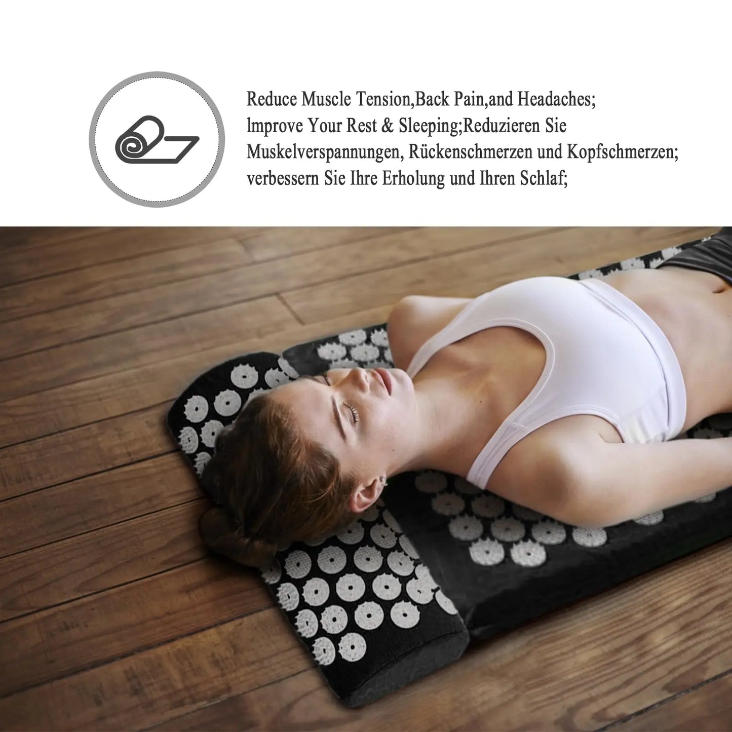 Acupressure Mat and Pillow Set – Relieve Stress, Back Pain, Muscle Relaxation for Yoga and Acupuncture Therapy