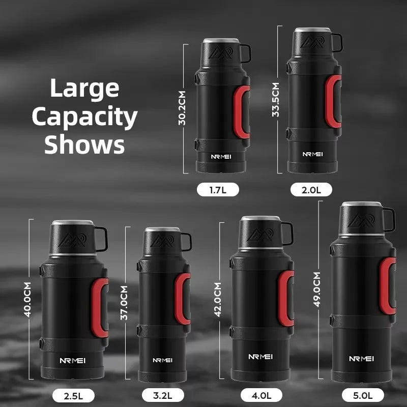 Large Capacity Stainless Steel Thermos – 72H Hot & Cold Flask with Handle