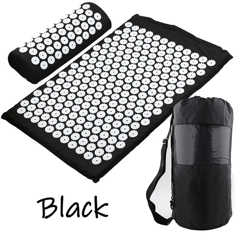 Massager Cushion Massage Yoga Mat Acupressure Set | Relieve Pain, Stress & Body Tension | Spike Mat, Pillow & Storage Bag Included