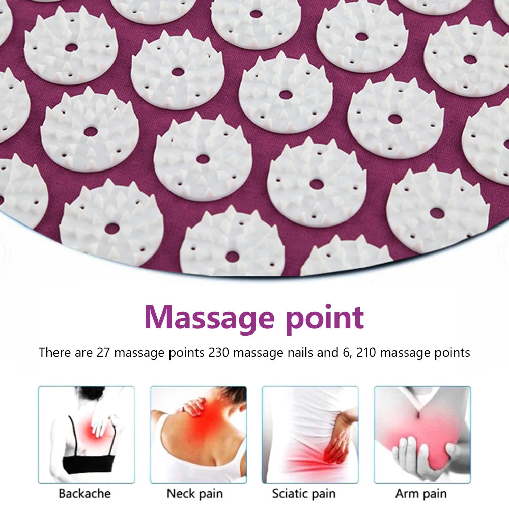Massager Cushion Massage Yoga Mat Acupressure Set | Relieve Pain, Stress & Body Tension | Spike Mat, Pillow & Storage Bag Included