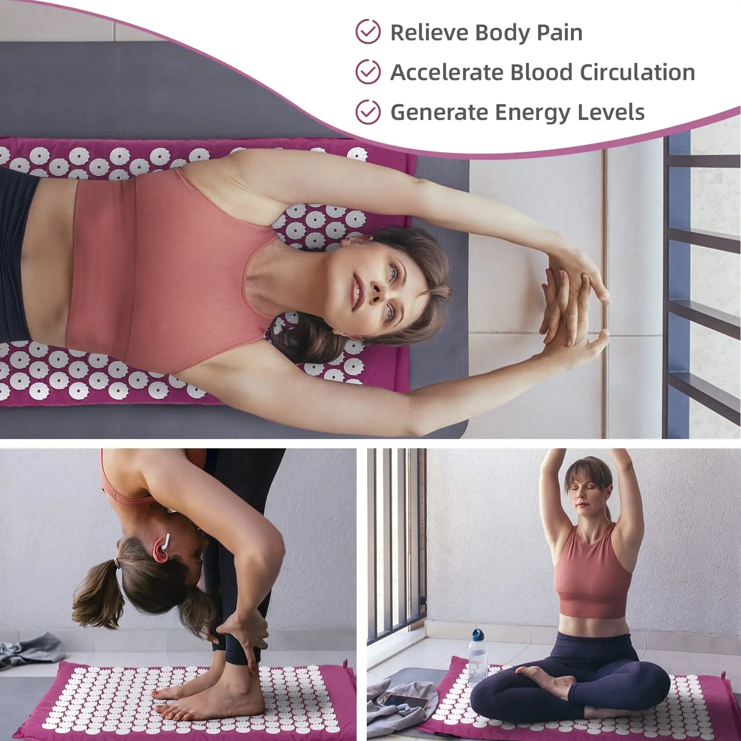 Acupressure Mat Sensi Massage Mat and Pillow Set | Applicator for Neck, Foot, Yoga, and Back Pain Relief