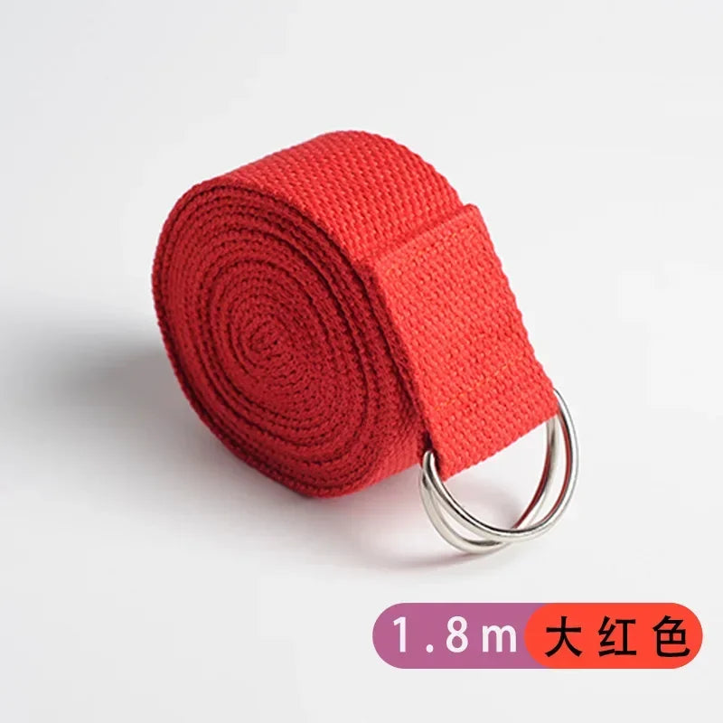 Adjustable Cotton Yoga Strap with D-Ring – 1.8m Stretch Band for Pilates & Flexibility