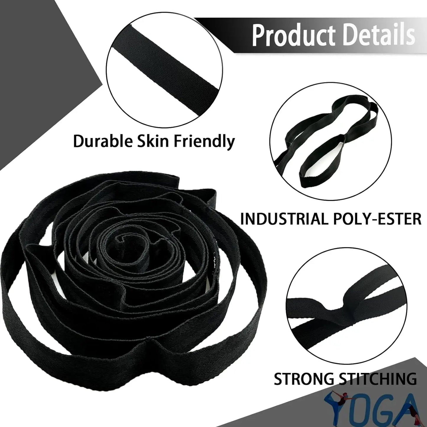 Non-Elastic Stretching Strap with Loops – Yoga & Physical Therapy Aid