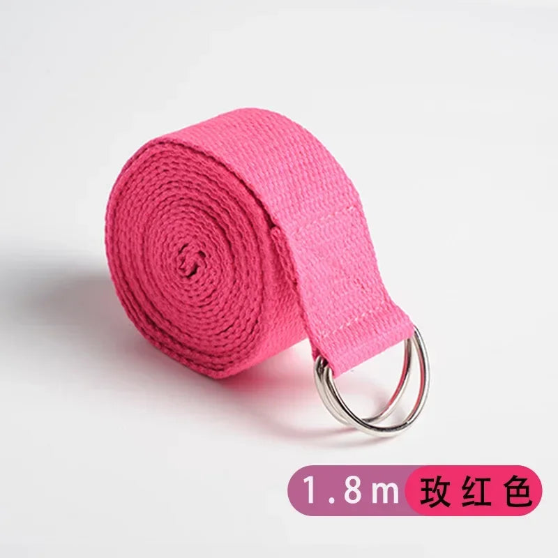 Adjustable Cotton Yoga Strap with D-Ring – 1.8m Stretch Band for Pilates & Flexibility