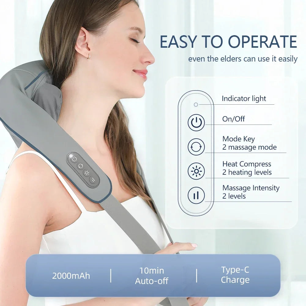 Electric Neck & Back Massager Pillow – Wireless Deep Tissue Kneading with Heat
