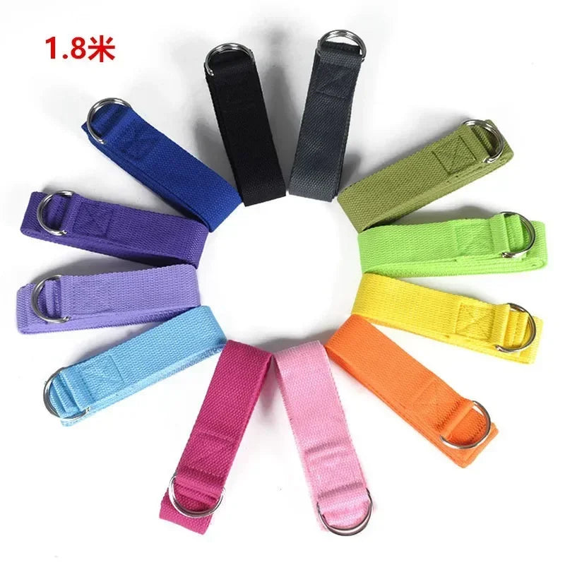 Adjustable Cotton Yoga Strap with D-Ring – 1.8m Stretch Band for Pilates & Flexibility