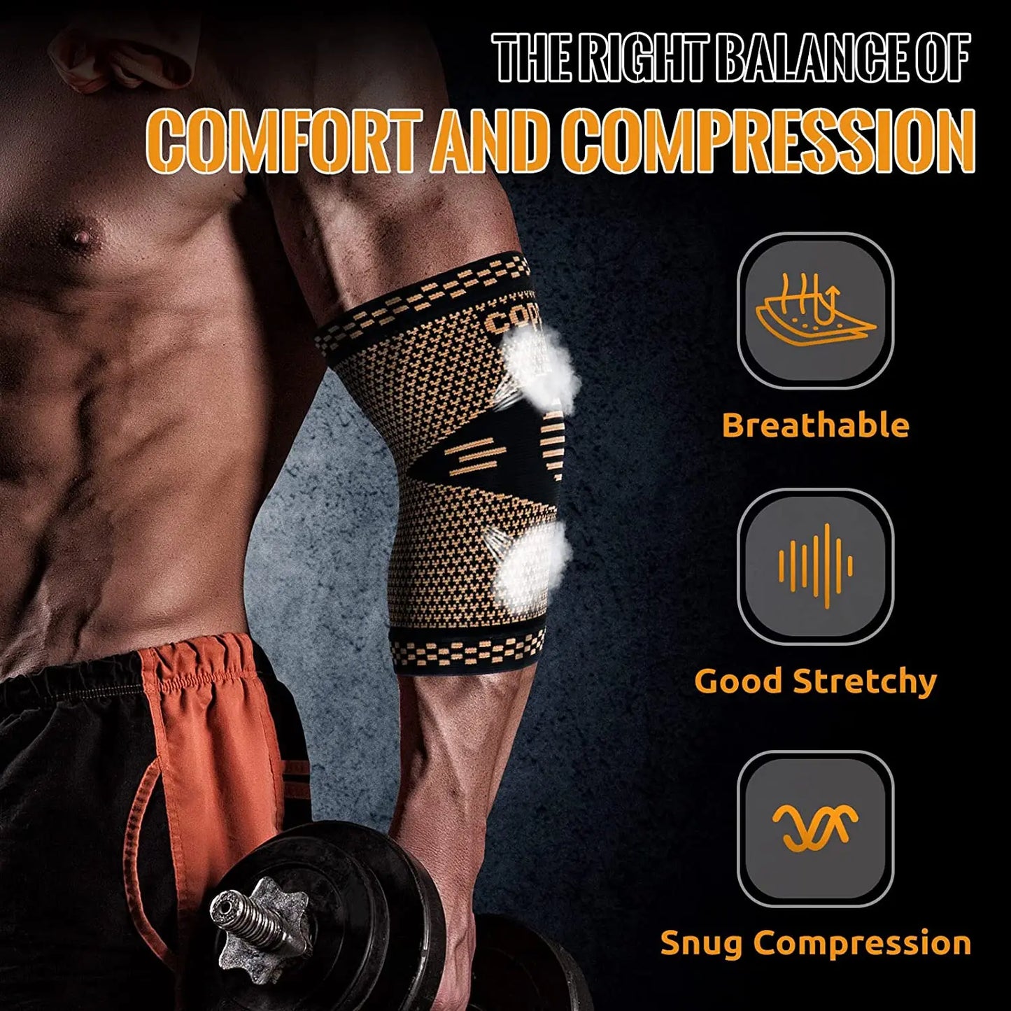 Copper Elbow Compression Sleeve for Pain Relief