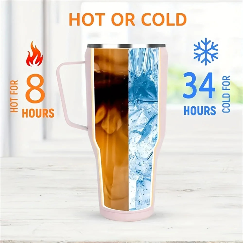 40oz Stainless Steel Insulated Tumbler – With Handle, Straw & Lid