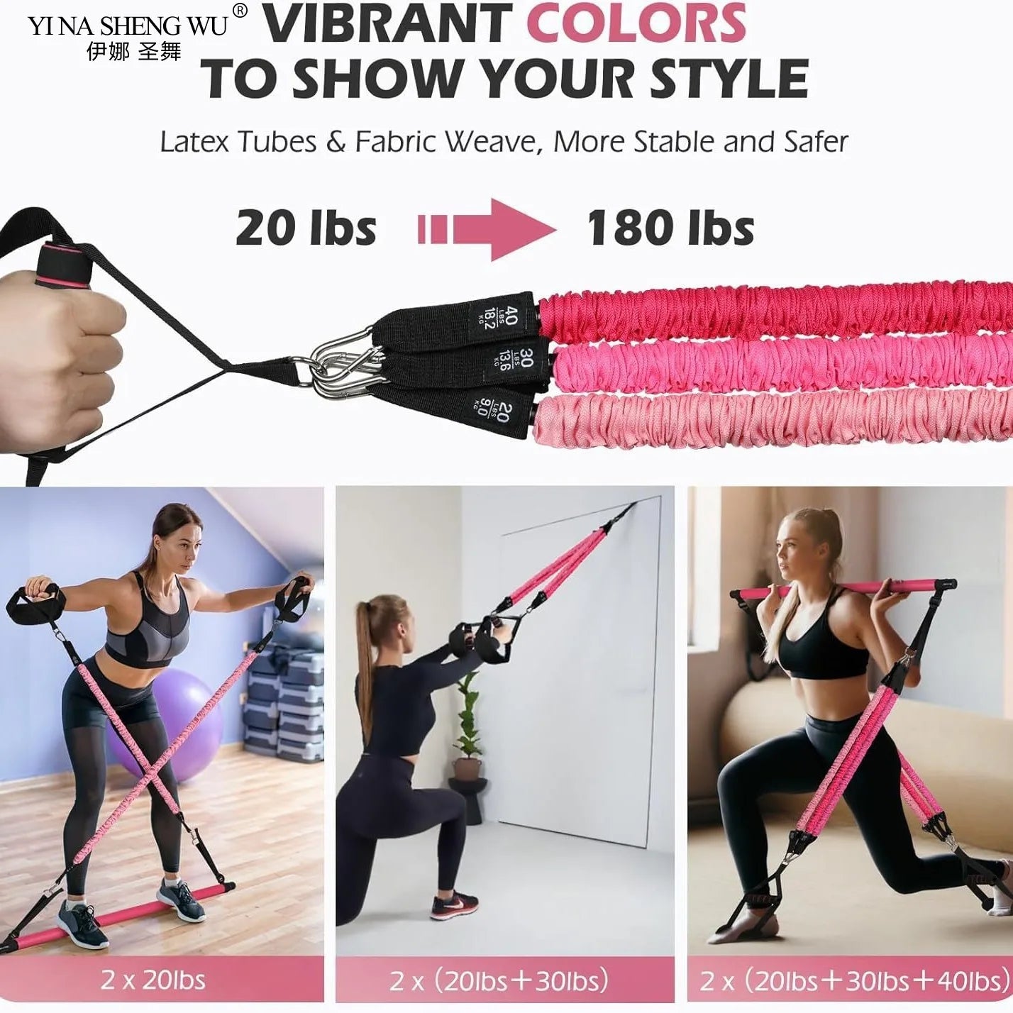 Portable Pilates Bar Kit – 180LBS Resistance Bands for Full-Body Workout