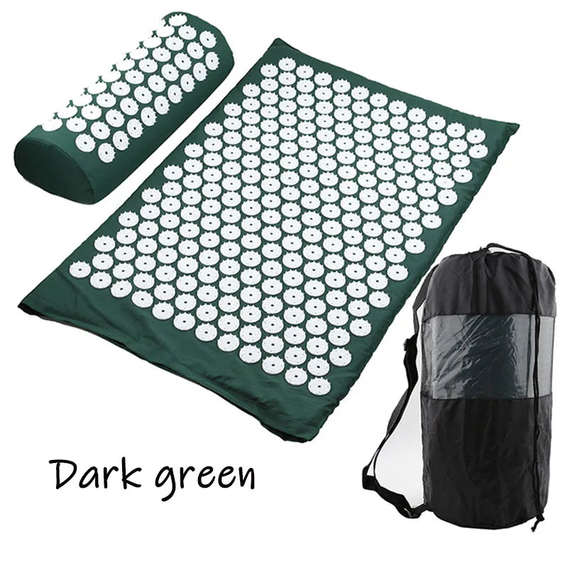 Massager Cushion Massage Yoga Mat Acupressure Set | Relieve Pain, Stress & Body Tension | Spike Mat, Pillow & Storage Bag Included