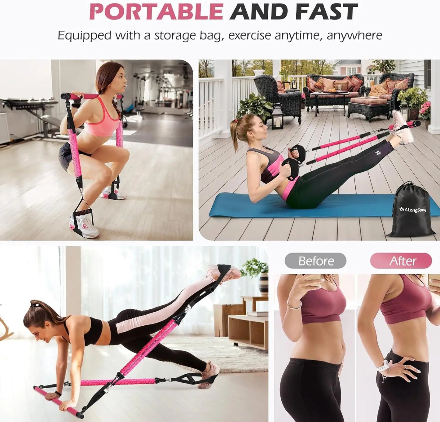 Portable Pilates Bar Kit – 180LBS Resistance Bands for Full-Body Workout