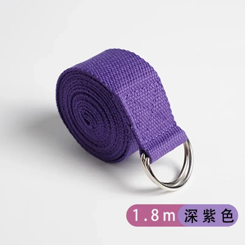 Adjustable Cotton Yoga Strap with D-Ring – 1.8m Stretch Band for Pilates & Flexibility