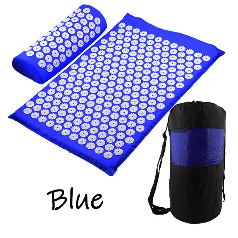 Massager Cushion Massage Yoga Mat Acupressure Set | Relieve Pain, Stress & Body Tension | Spike Mat, Pillow & Storage Bag Included