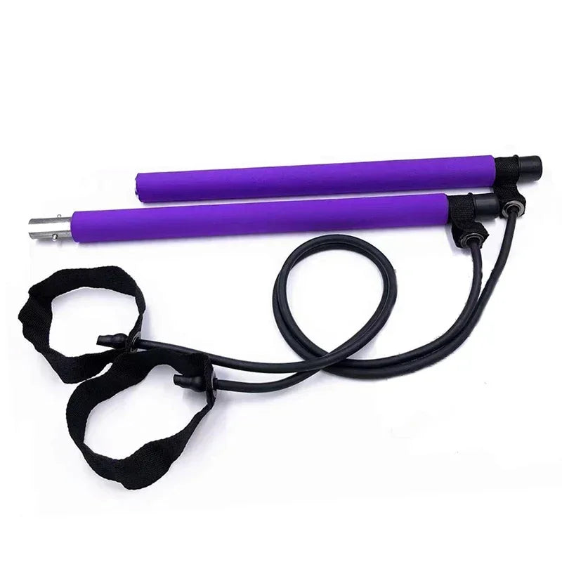 Portable Pilates Bar Kit – Resistance Band Yoga Stick with Foot Loops