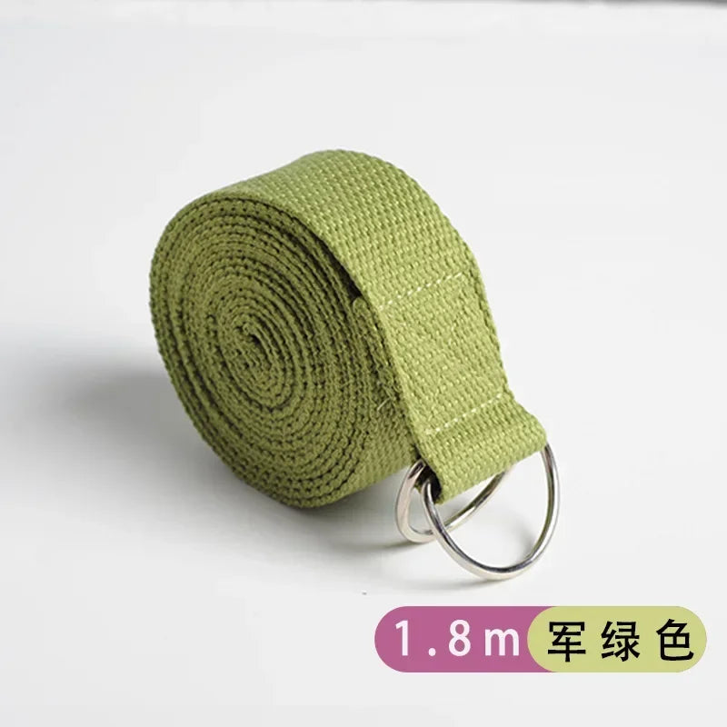Adjustable Cotton Yoga Strap with D-Ring – 1.8m Stretch Band for Pilates & Flexibility