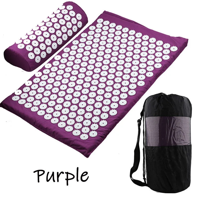 Massager Cushion Massage Yoga Mat Acupressure Set | Relieve Pain, Stress & Body Tension | Spike Mat, Pillow & Storage Bag Included