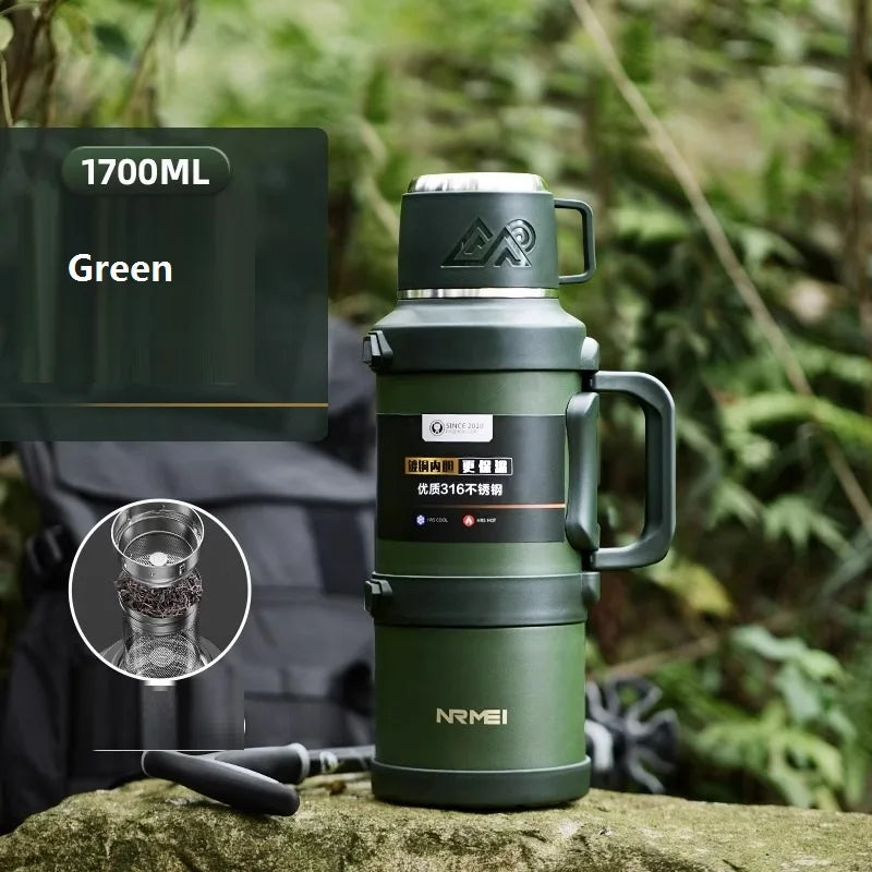 Large Capacity Stainless Steel Thermos – 72H Hot & Cold Flask with Handle