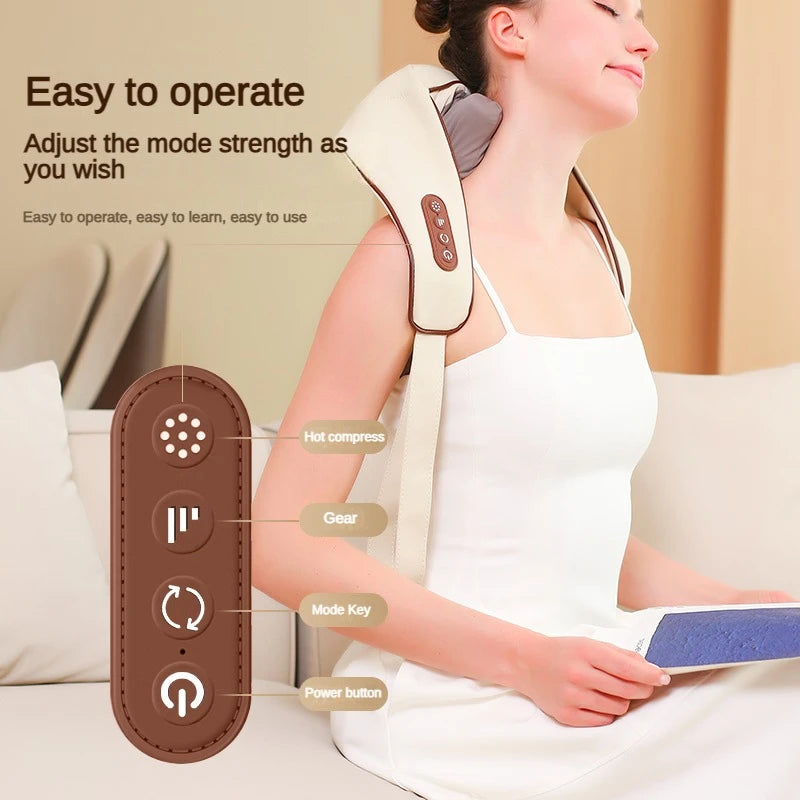 8D Electric Neck & Shoulder Massager – Wireless Kneading Heat Compression for Full-Body Relief