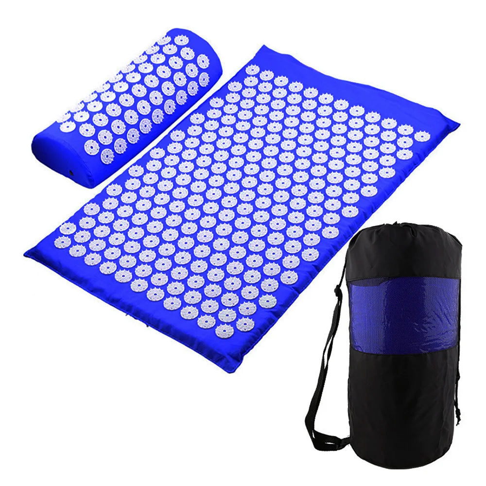 Massager Cushion Massage Yoga Mat Acupressure Set | Relieve Pain, Stress & Body Tension | Spike Mat, Pillow & Storage Bag Included