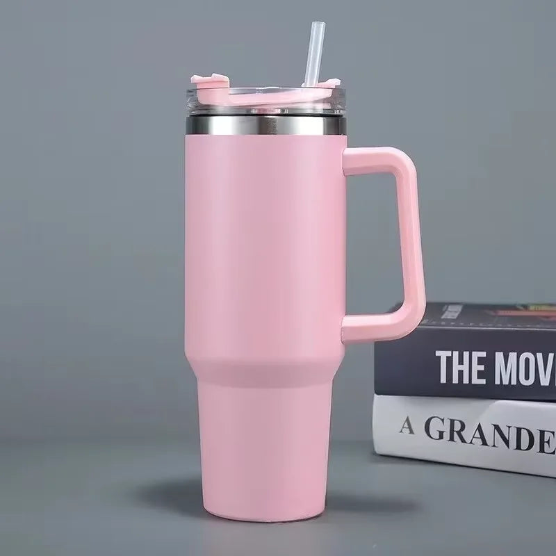 40oz Stainless Steel Insulated Tumbler – With Handle, Straw & Lid