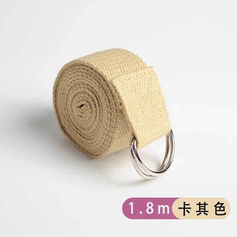 Adjustable Cotton Yoga Strap with D-Ring – 1.8m Stretch Band for Pilates & Flexibility