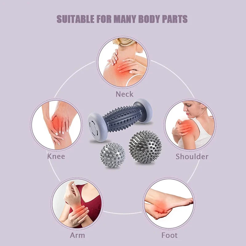 Spiky Foot Massage Roller & Hedgehog Ball Set – Relieve Plantar Fasciitis & Sore Muscles