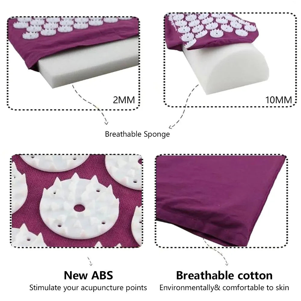 Massager Cushion Massage Yoga Mat Acupressure Set | Relieve Pain, Stress & Body Tension | Spike Mat, Pillow & Storage Bag Included