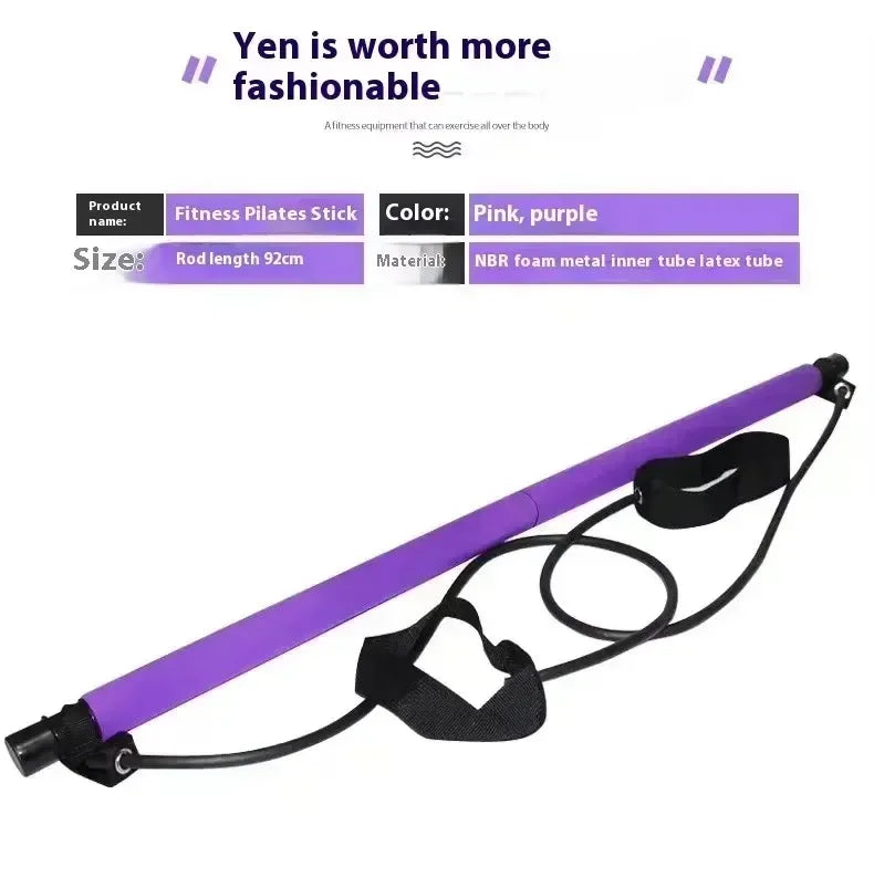 Portable Pilates Bar Kit – Resistance Band Yoga Stick with Foot Loops