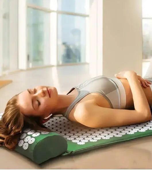 Acupressure Yoga Mat and Pillow Set – Spike Massage Cushion for Stress Relief, Back Pain, and Pilates Fitness