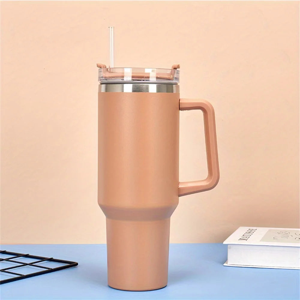 40oz Stainless Steel Insulated Tumbler – With Handle, Straw & Lid