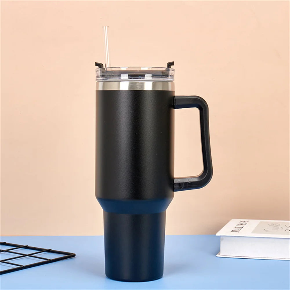40oz Stainless Steel Insulated Tumbler – With Handle, Straw & Lid