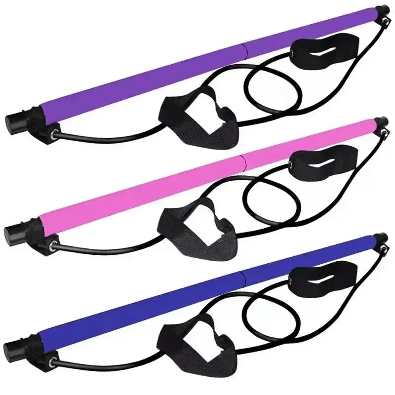 Portable Pilates Bar Kit – Resistance Band Yoga Stick with Foot Loops