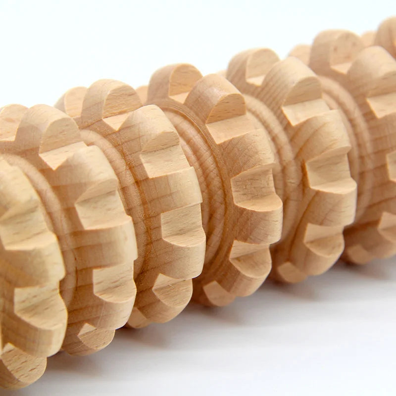 Wooden Trigger Point Massage Roller – 12-Wheel Handheld Muscle Relief Tool