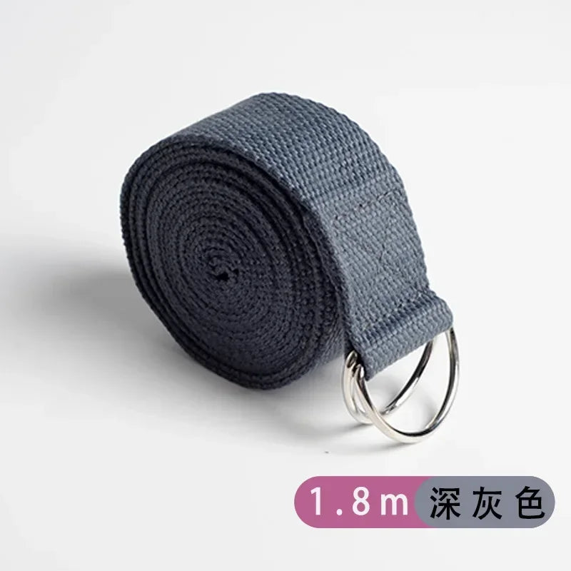 Adjustable Cotton Yoga Strap with D-Ring – 1.8m Stretch Band for Pilates & Flexibility