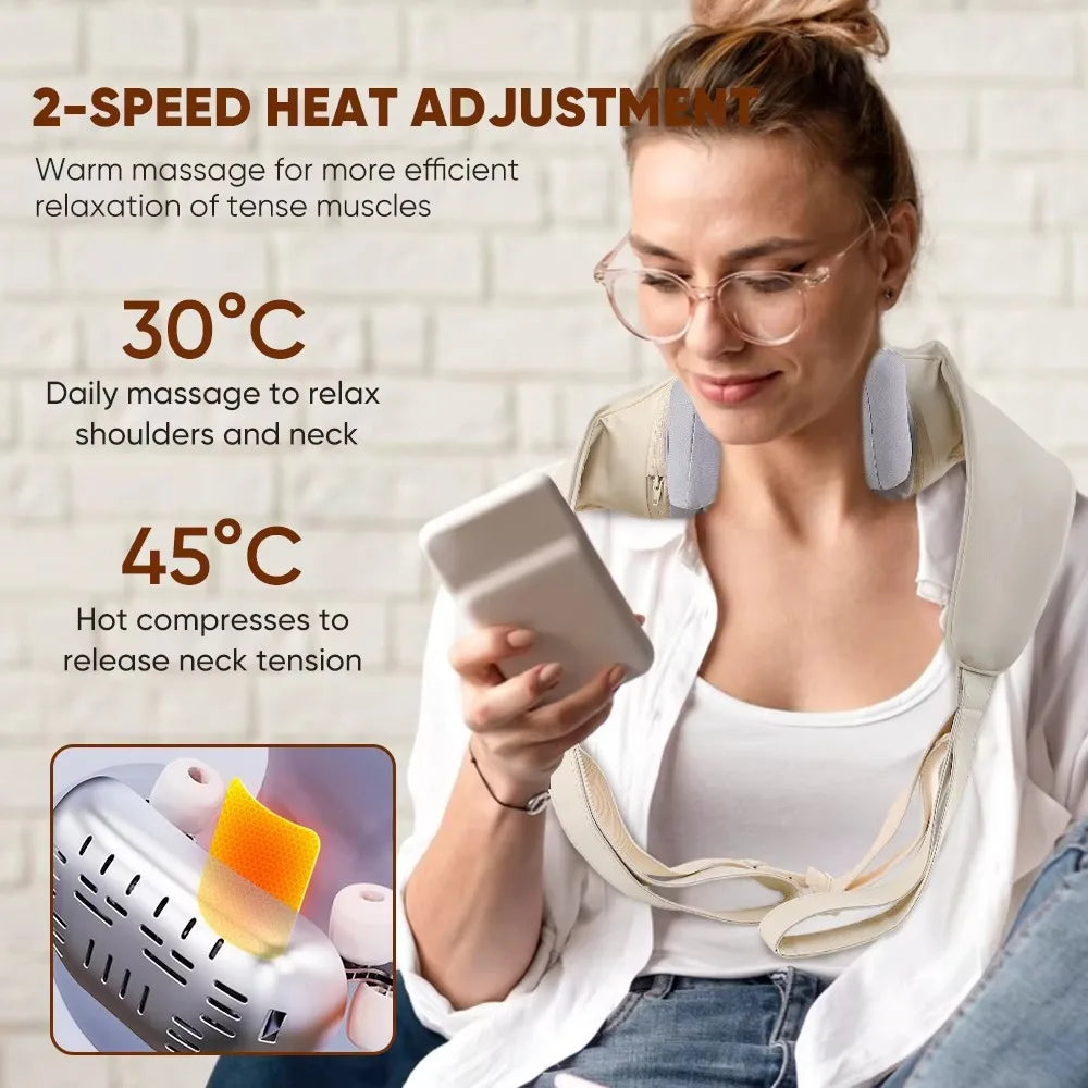 Wireless Neck and Back Massager – Shoulder Kneading Massage Shawl with Heat for Cervical and Trapezius Relief