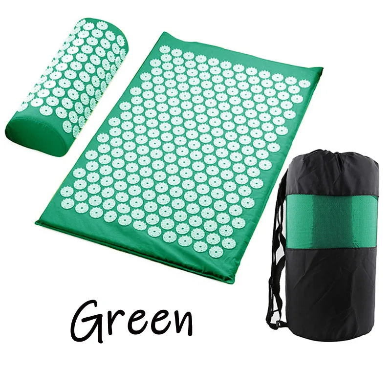 Massager Cushion Massage Yoga Mat Acupressure Set | Relieve Pain, Stress & Body Tension | Spike Mat, Pillow & Storage Bag Included
