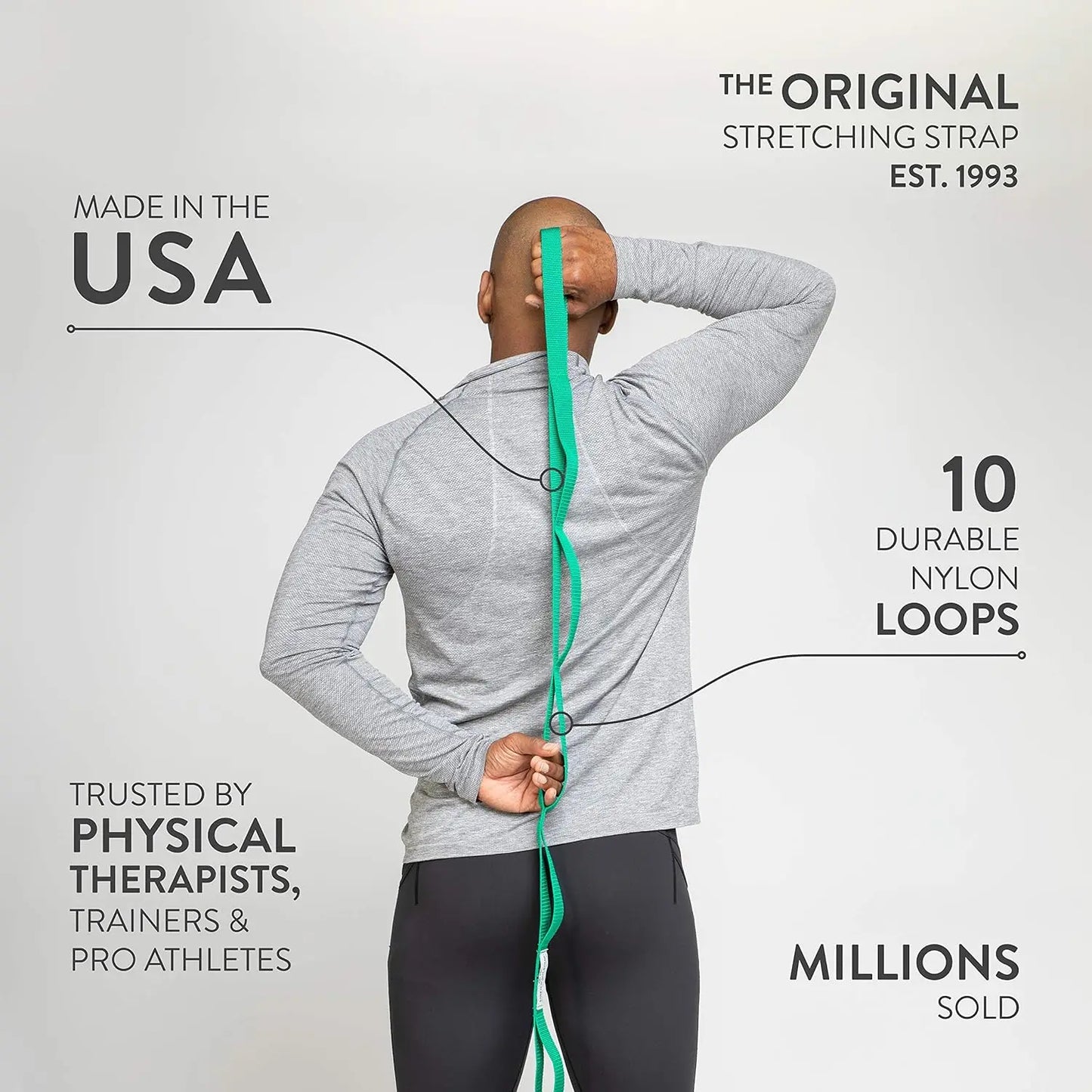 Stretch Out Strap with 10 Loops & Guide – Flexibility & Rehab Tool (USA Made)