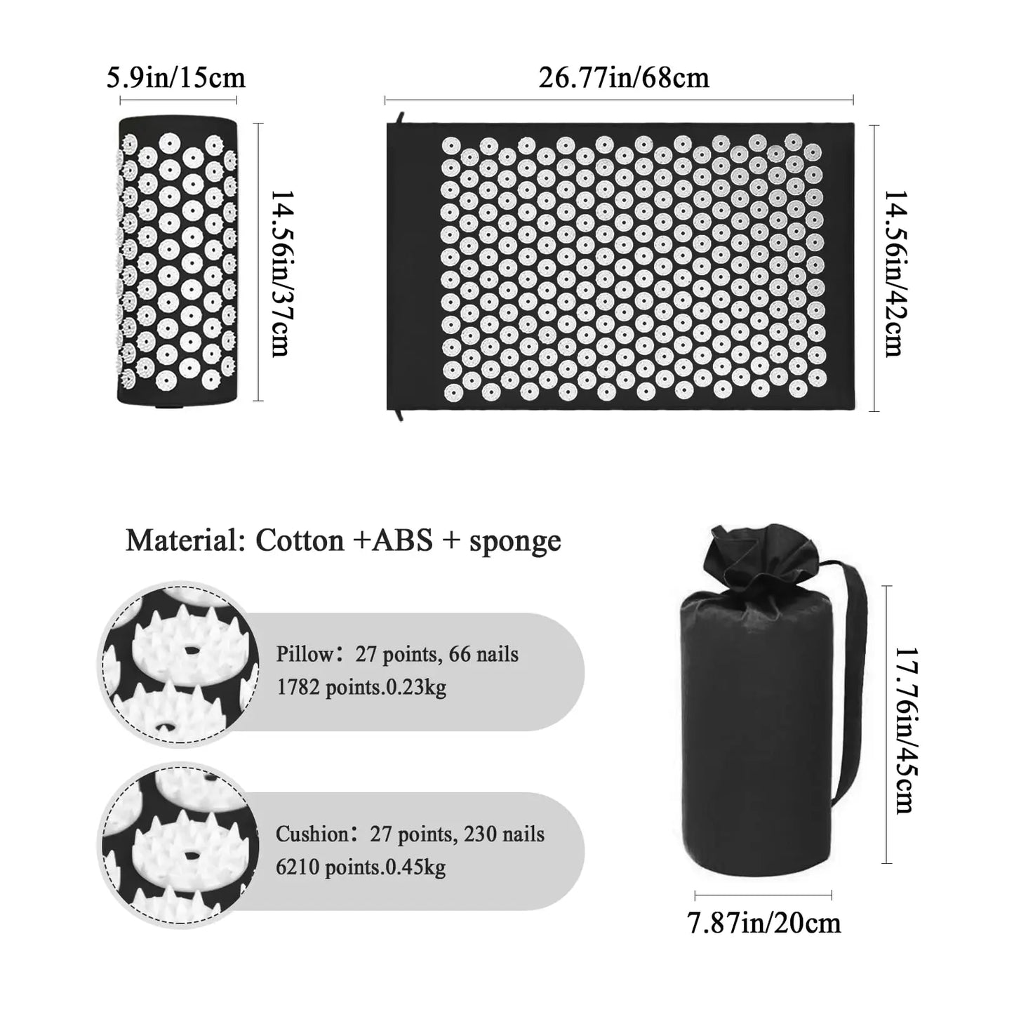 Acupressure Mat and Pillow Set – Relieve Stress, Back Pain, Muscle Relaxation for Yoga and Acupuncture Therapy